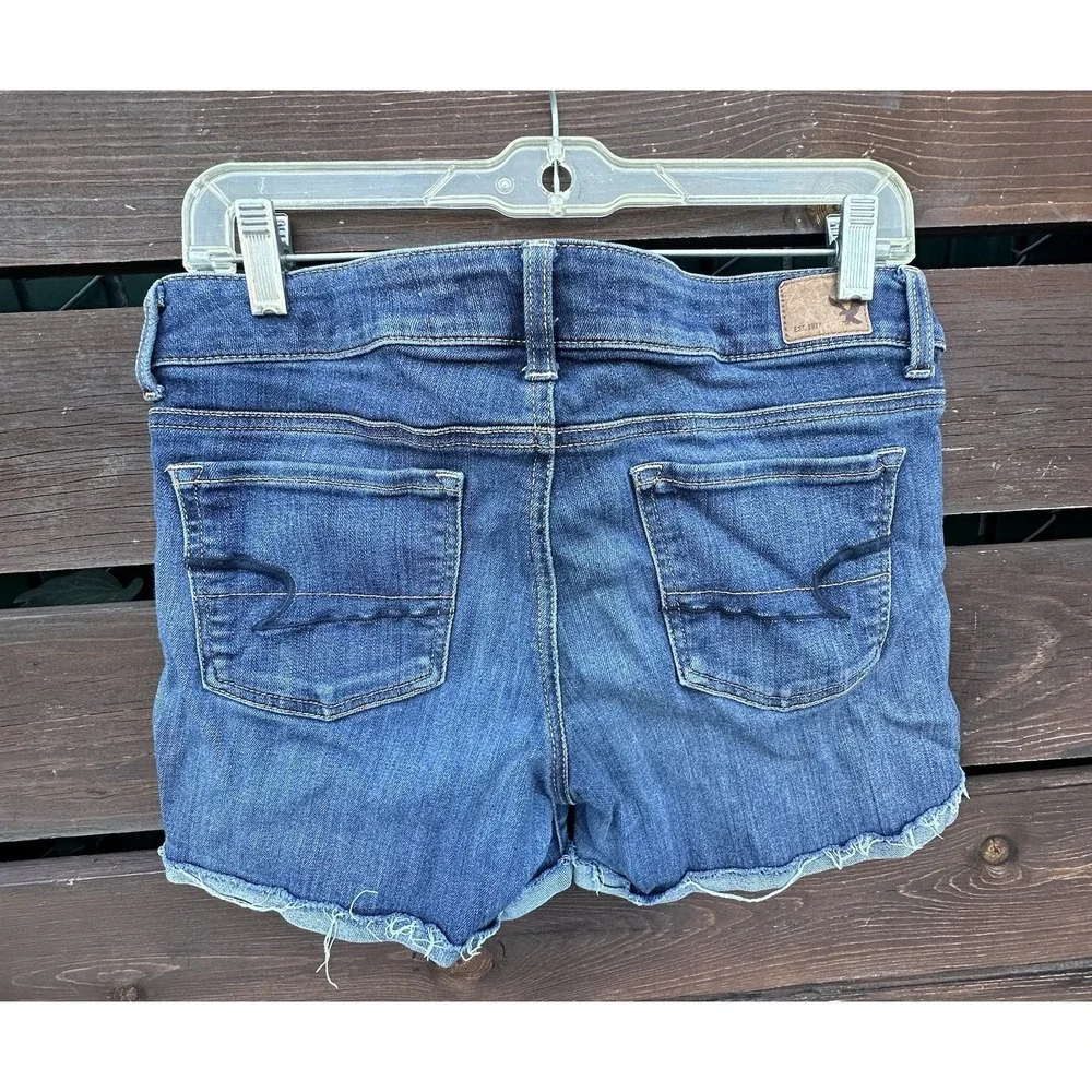 American Eagle Cutoff Cuffed Shorts *Size 8 Super Stretch Denim Blue